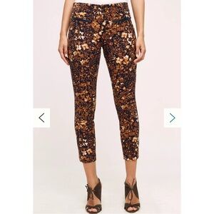 Anthropologie Autumn Fall Floral Essential Slim Cropped Pants Brown 2P